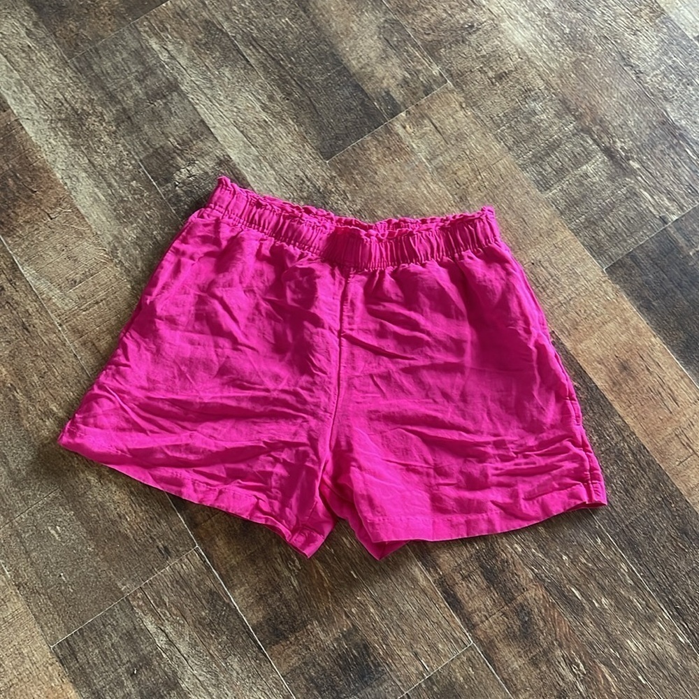 H&M Linen Blend Paperbag Waist Shorts Fuchsia Pink